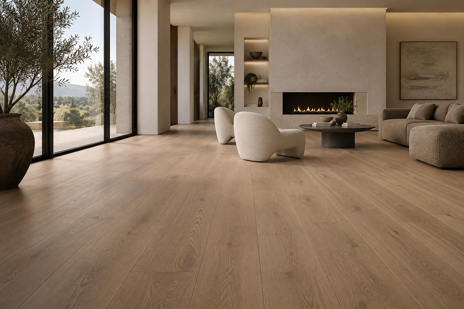 Living room with natural oak hardwood flooring